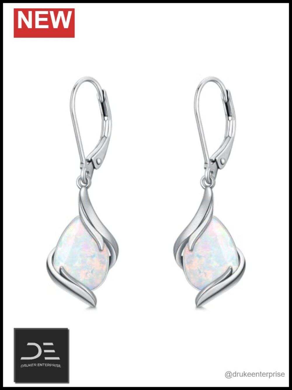 925 Sterling Silver Teardrop Opal Earrings Lever Back Dangle Drop Gemstone Gift